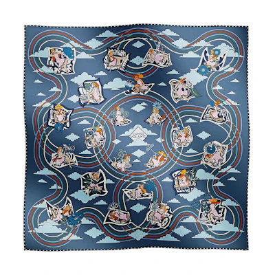(Women) HERMES Blue Silk Scarf with Pattern Print and Hand-Rolled Edges. H893849S-07