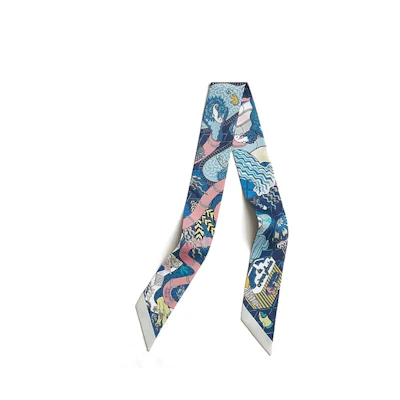 (Women) HERMES Blue Silk Scarf with Patterned Print Design. H063806Sv06