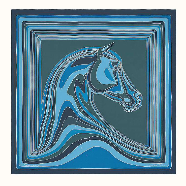 (Women) HERMES  Blue Silk Scarf with Pegasus Landscape Print. H073334S 08 圖 2