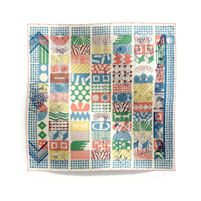 (Women) HERMES Blue Silk Scarf with Square Pattern. H594127Sv02