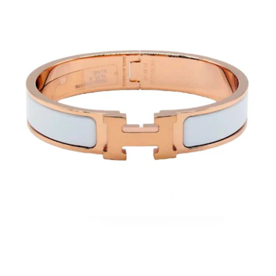 (Women) HERMES Clic H Enamel Bracelet White/Rose Gold H700001FO31
