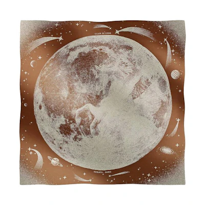 (Women) HERMES Brown Moon Print Shawl H243430S04