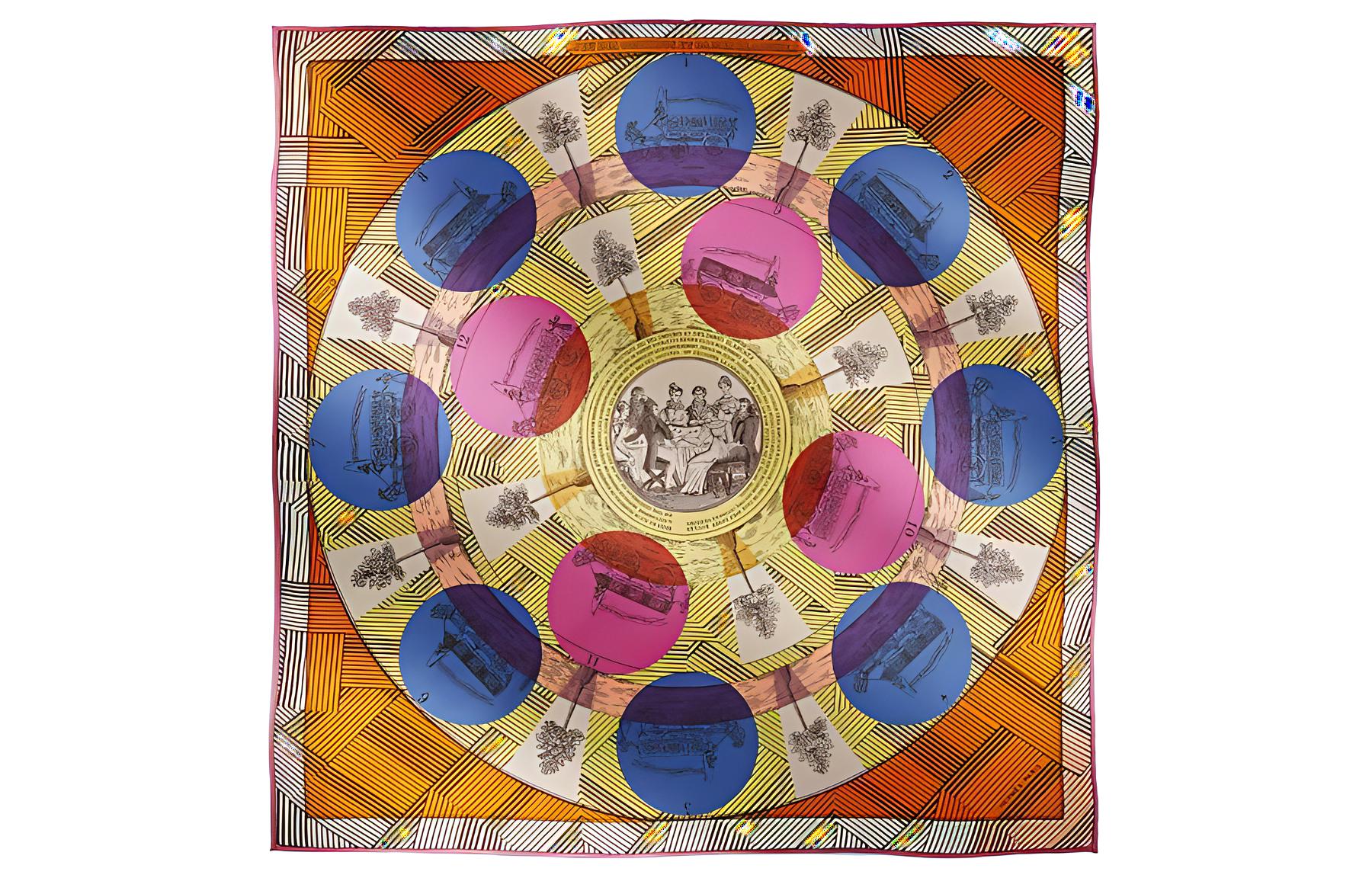 (Women) HERMES "Buses and Ladies" Twill Silk Scarf  Multicolor. H893173S-02