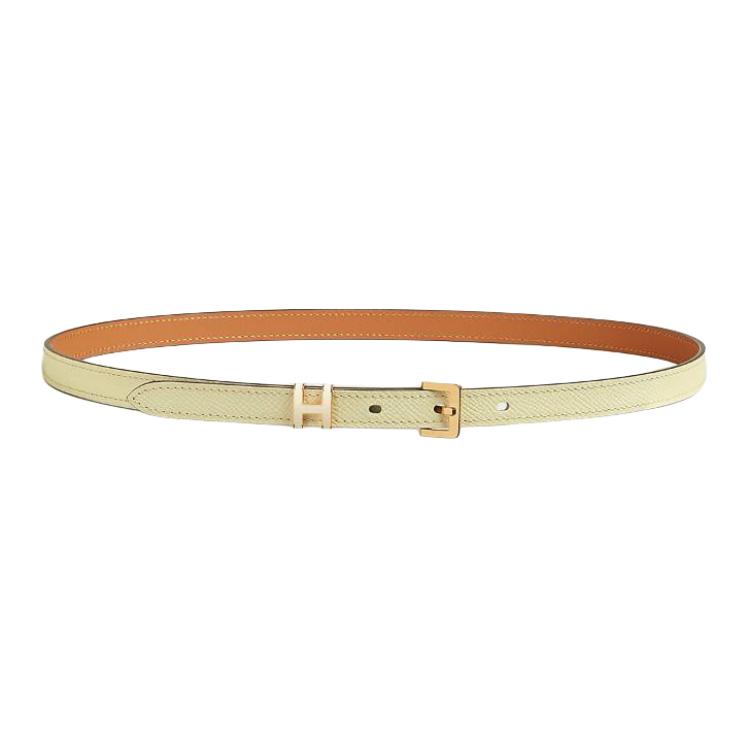 (Women) HERMES  Calfskin Leather Belt Yellow/Nata 1.5cm with Logo Design. H010709UCAE