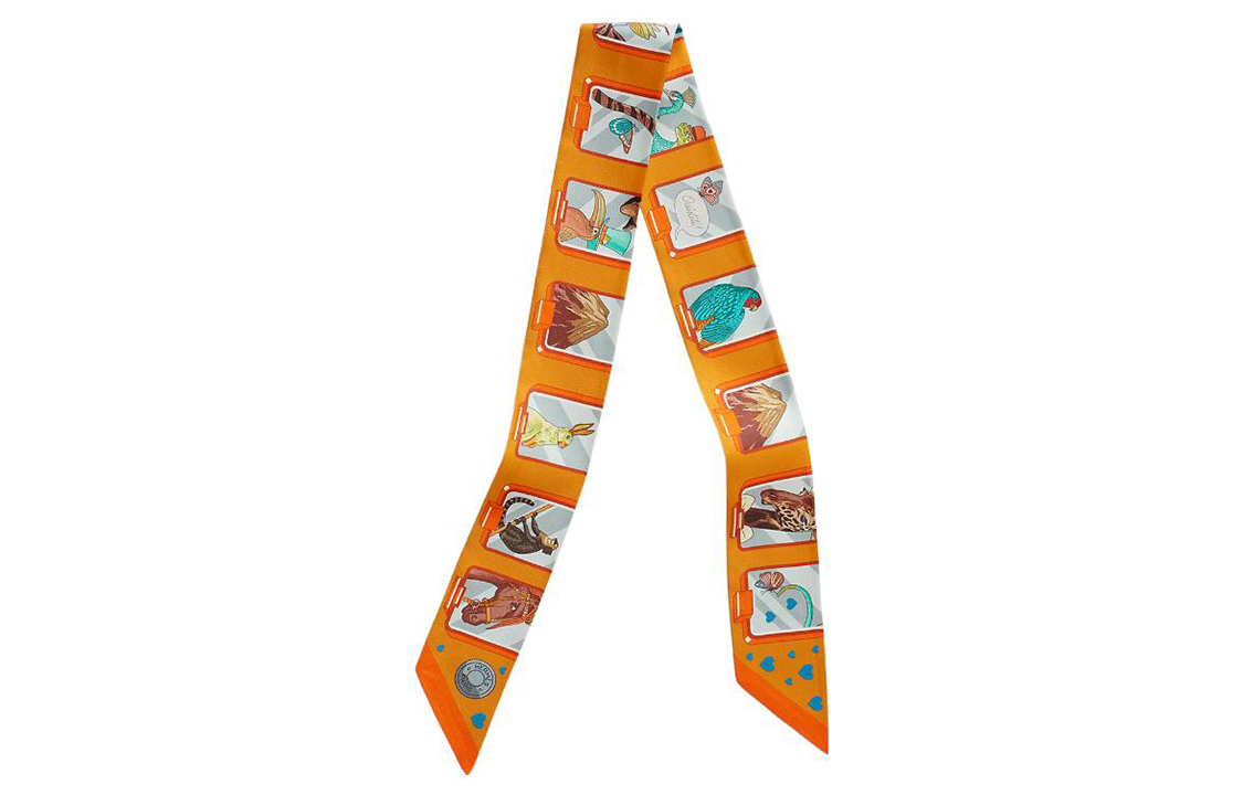 (Women) HERMES  Cartoon Animal Orange Silk Scarf H063875S02