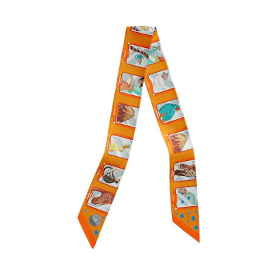 (Women) HERMES Cartoon Animal Orange Silk Scarf H063875S02