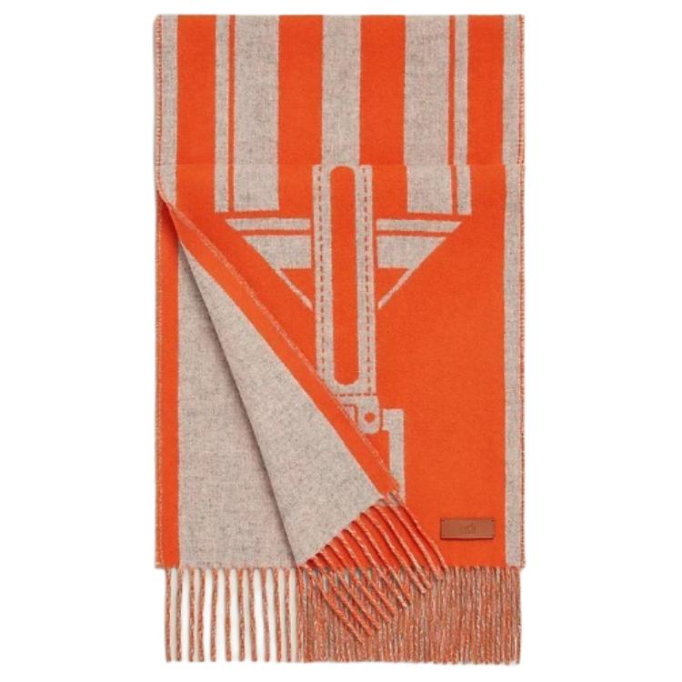 (Women) HERMES  Cashmere Printed Scarf Orange H259151S 03