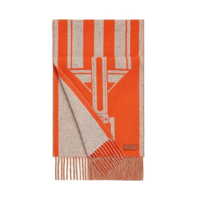 (Women) HERMES Cashmere Printed Scarf Orange H259151S 03