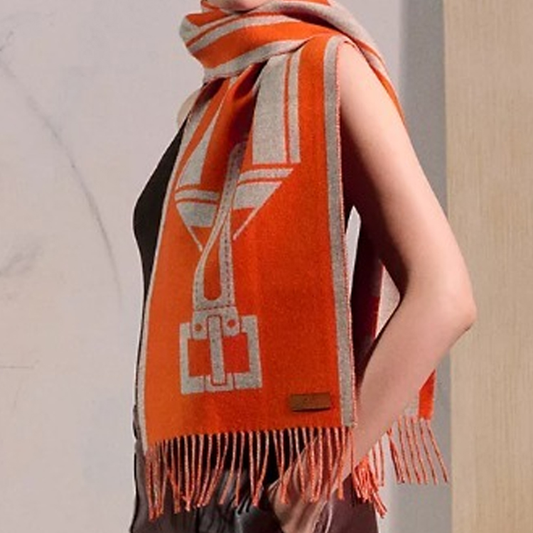 (Women) HERMES  Cashmere Printed Scarf Orange H259151S 03 圖 4
