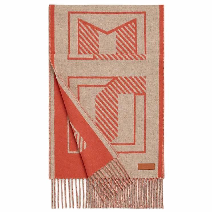 (Women) HERMES  Cashmere Scarf "Block Letter Equestrian" Beige/Red H259152S04 圖 2