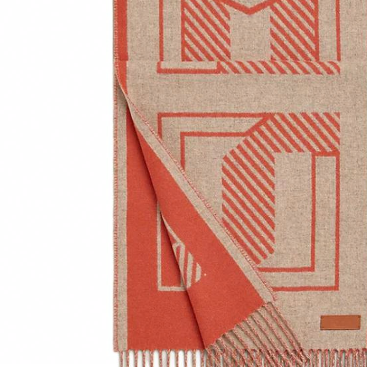 (Women) HERMES  Cashmere Scarf "Block Letter Equestrian" Beige/Red H259152S04 圖 3
