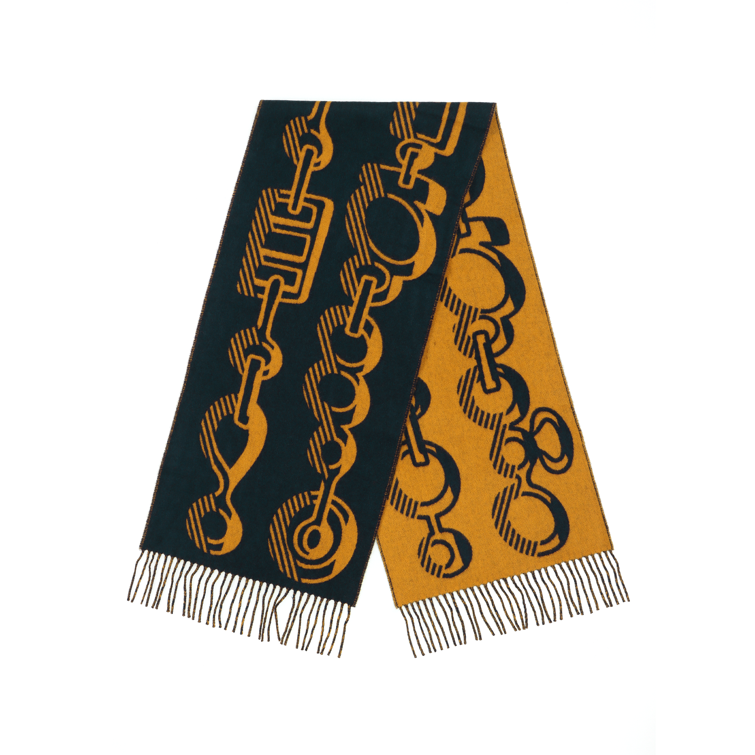 (Women) HERMES  Cashmere Scarf Black/Blue & Ochre Yellow. H259092S-01 圖 3