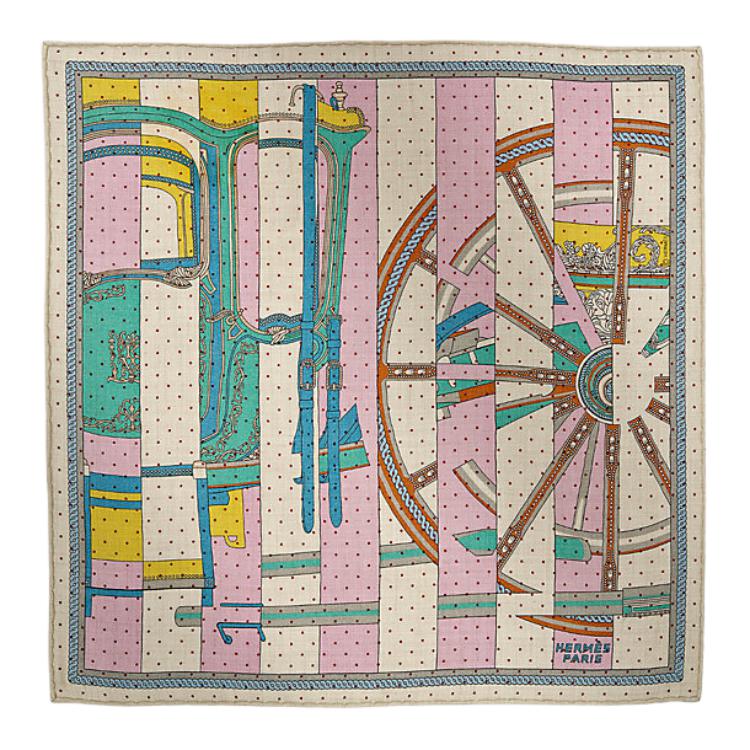 (Women) HERMES  Cashmere Silk Scarf Pattern Design Green/Grey/Orange. H743864S 圖 2