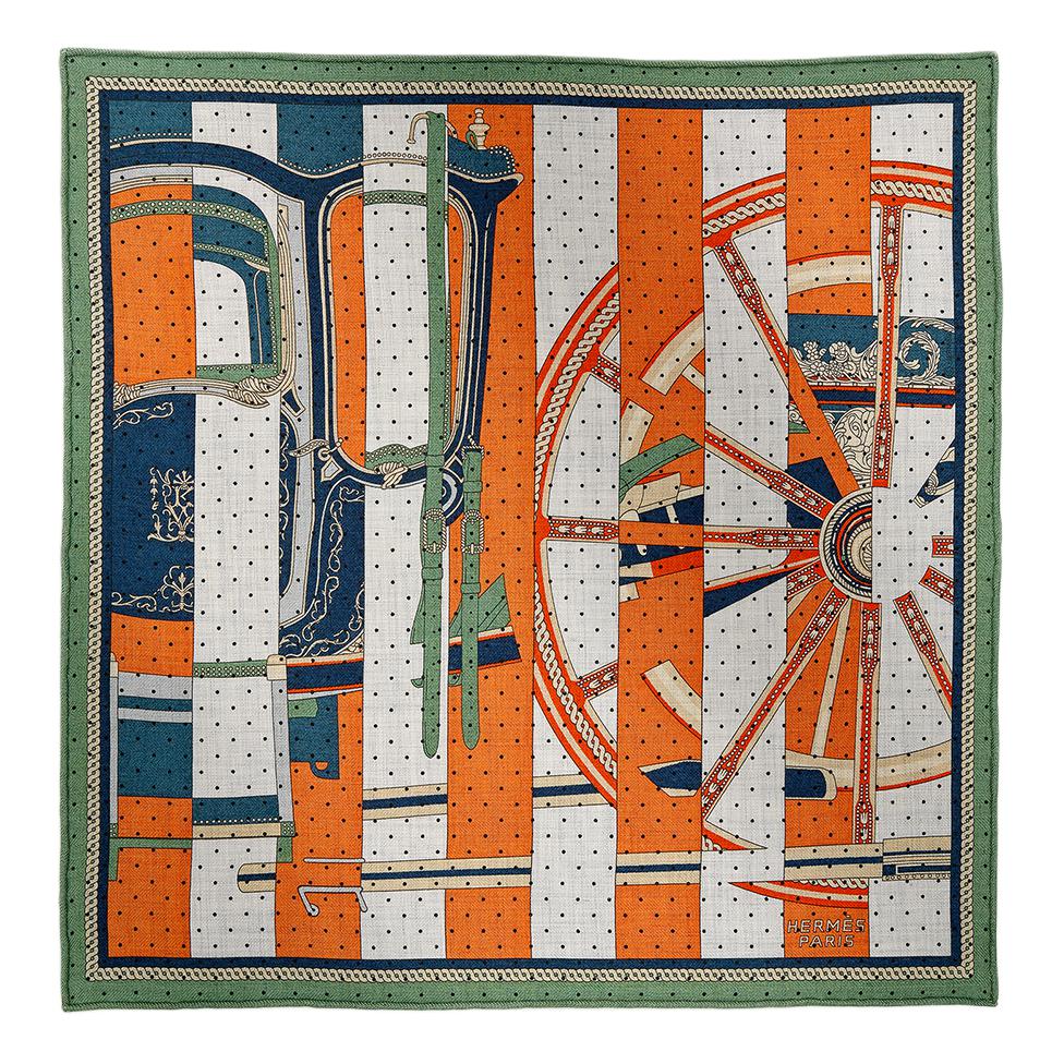 (Women) HERMES  Cashmere Silk Scarf Pattern Design Green/Grey/Orange. H743864S 圖 4