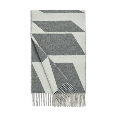 (Women) HERMES Cashmere Wool Scarf Ivory White/Medium Gray Fashion Comfort H259091S 03