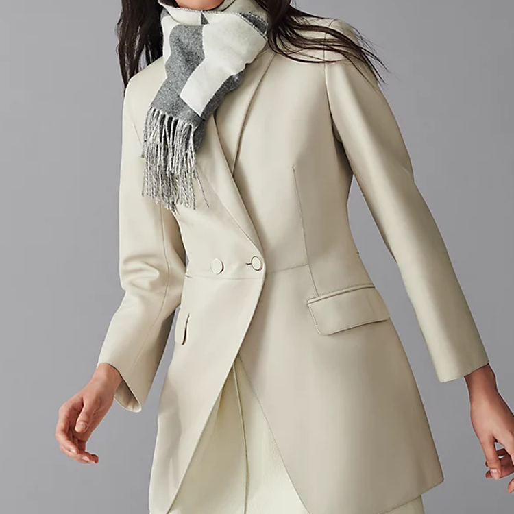 (Women) HERMES  Cashmere Wool Scarf Ivory White/Medium Gray Fashion Comfort H259091S 03 圖 3