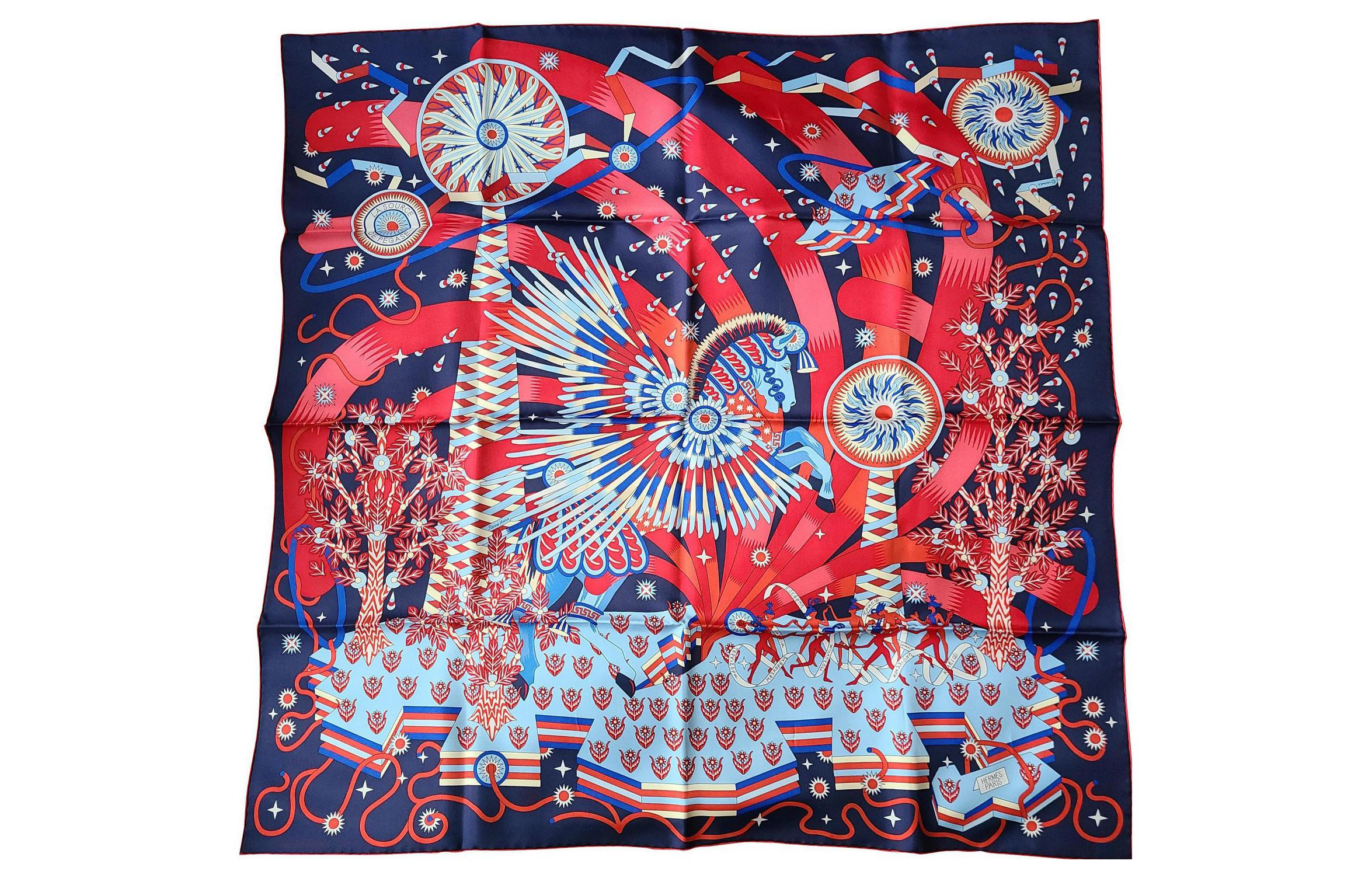 (Women) HERMES  Casual Fashion Scarf Blue/Red 003434S04