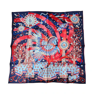 (Women) HERMES Casual Fashion Scarf Blue/Red 003434S04