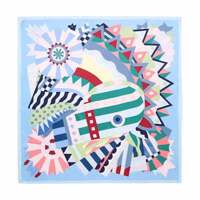 (Women) HERMES "Celebration Cavalcade" 90cm Scarf Sky Blue/Green/Pink H003748S-05
