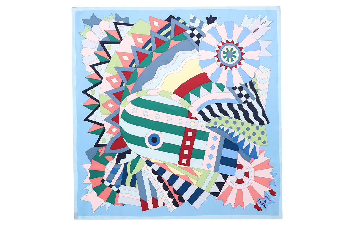 (Women) HERMES "Celebration Cavalcade" 90cm Scarf Sky Blue/Green/Pink H003748S-05 圖 3