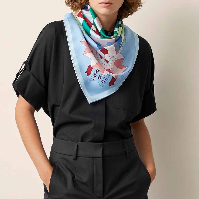 (Women) HERMES "Celebration Cavalcade" 90cm Scarf Sky Blue/Green/Pink H003748S-05 圖 4