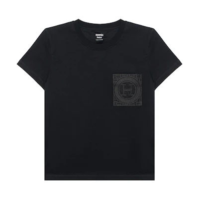 (Women) HERMES Classic Embroidery Ribbed Trim Black T-Shirt. H4E4615DA02
