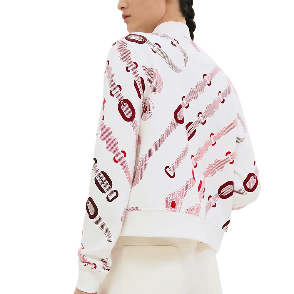 Purchase (Women) HERMES  Coaching Remix Print Cotton Baseball Jacket in Natural White. H5E4223DBA3