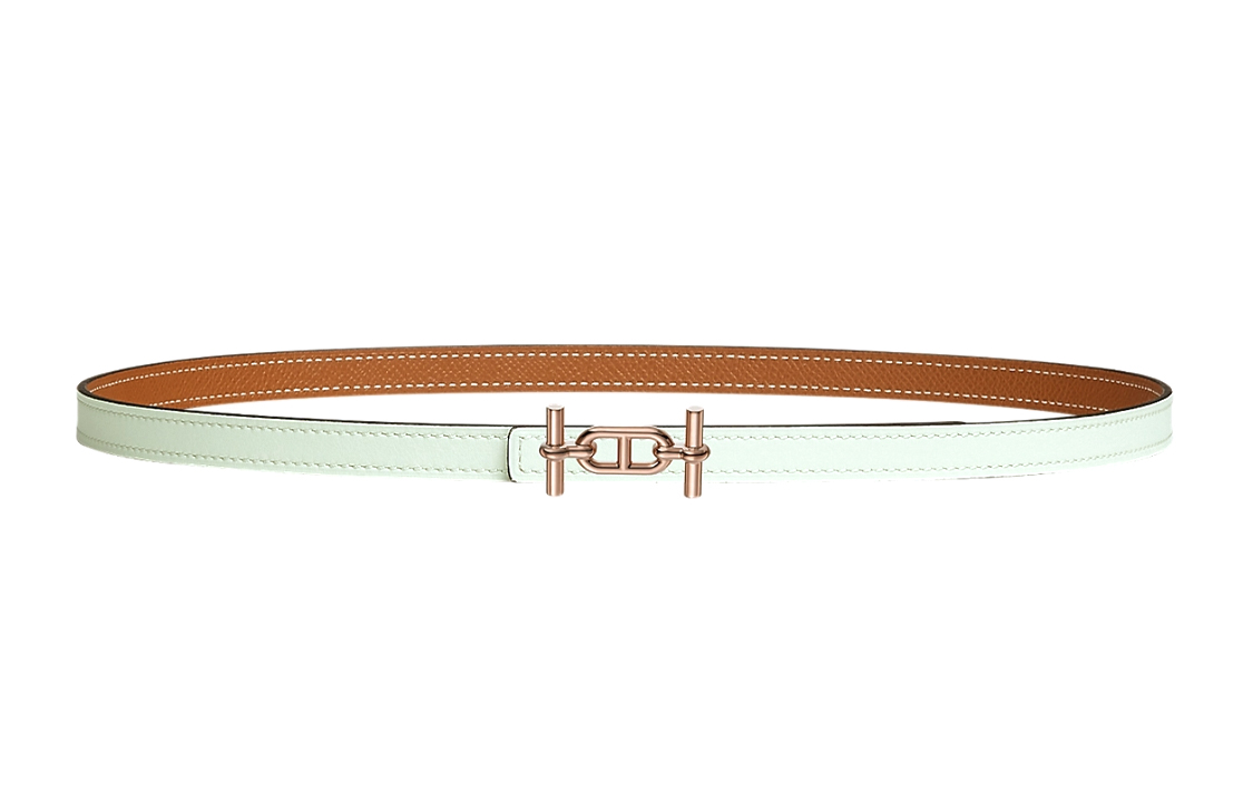 (Women) HERMES  Comfort Leather Belt - Bubble Green/Gold, 1.3cm Width. H080014CDZ2-H065538CAWH080