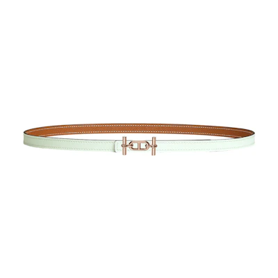 (Women) HERMES Comfort Leather Belt - Bubble Green/Gold, 1.3cm Width. H080014CDZ2-H065538CAWH080