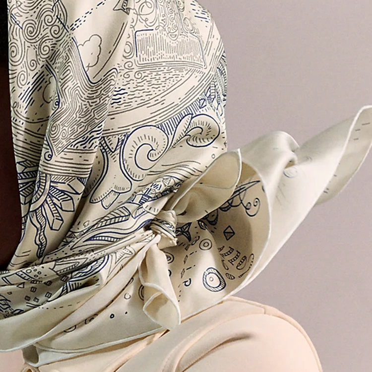 (Women) HERMES  Cream Silk Scarf with Logo Pattern Design. H004187S16 圖 5