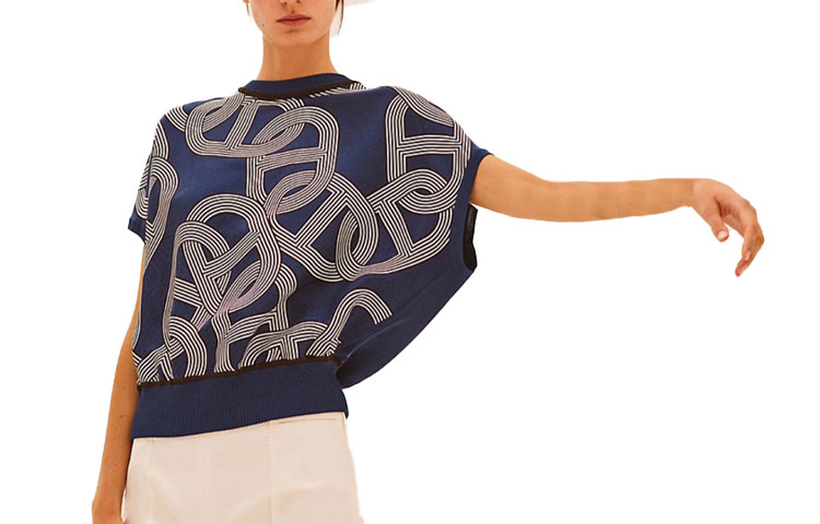 (Women) HERMES  Crewneck Pullover Short Sleeve Shirt Blue Color. H1E2825D8D0