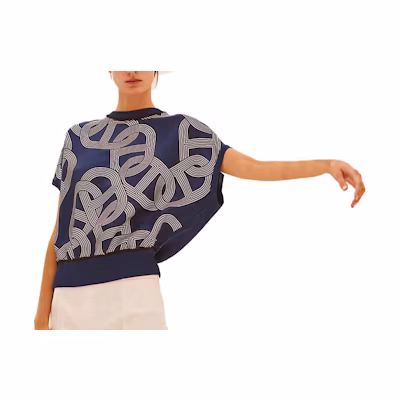 (Women) HERMES Crewneck Pullover Short Sleeve Shirt Blue Color. H1E2825D8D0