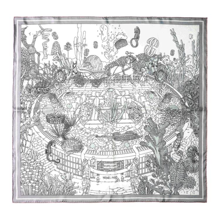 (Women) HERMES Écriture Atlantis 70cm Black White Silk Scarf H983571S-06 圖 2