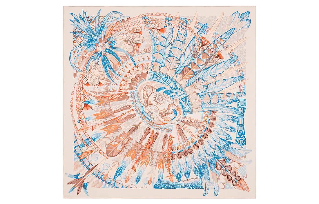 (Women) HERMES "Dance of Peace" 90cm Silk Scarf Women Rose/Blue. H003572S-12