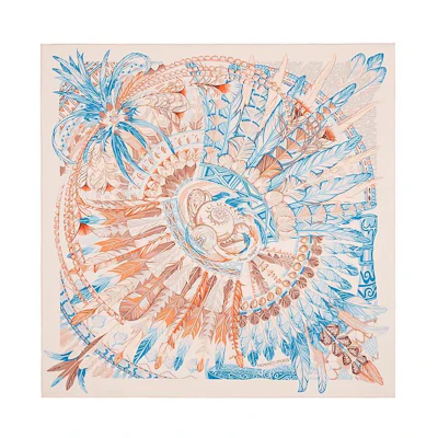 (Women) HERMES "Dance of Peace" 90cm Silk Scarf Women Rose/Blue. H003572S-12