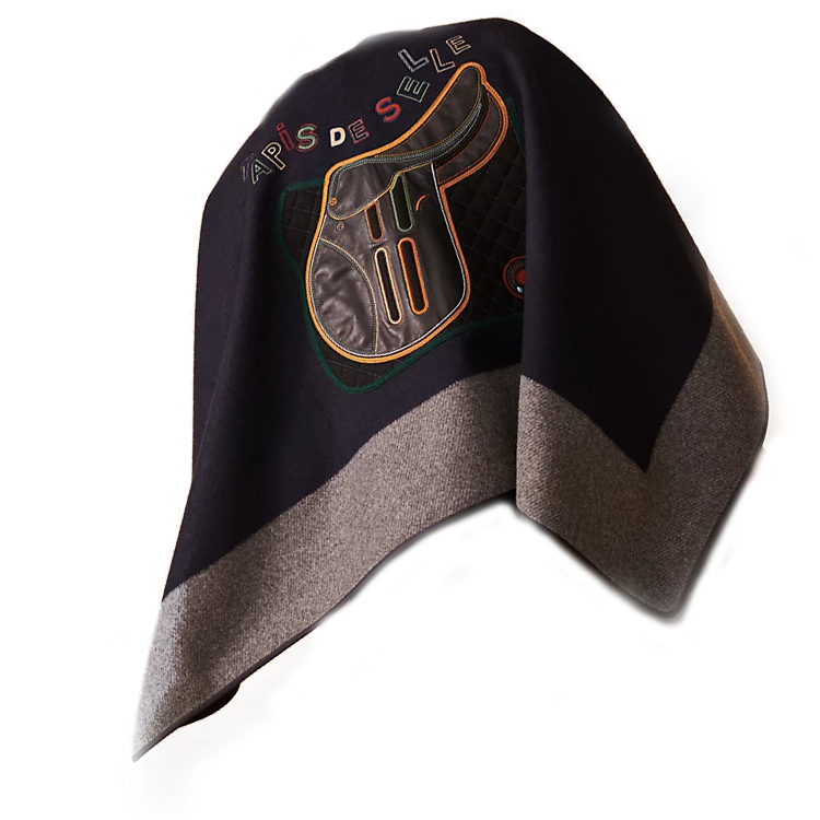 Shop (Women) HERMES  Deep Blue Printed Cashmere Shawl H789123S 01