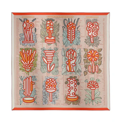 (Women) HERMES Double-Sided Plant Print Silk Scarf in Pink Apricot. H903852S02