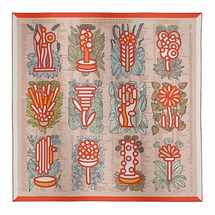 (Women) HERMES  Double-Sided Plant Print Silk Scarf in Pink Apricot. H903852S02 圖 2