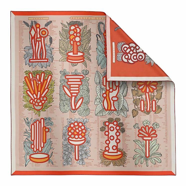 (Women) HERMES  Double-Sided Plant Print Silk Scarf in Pink Apricot. H903852S02 圖 3