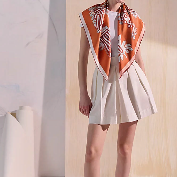 (Women) HERMES  Double-Sided Plant Print Silk Scarf in Pink Apricot. H903852S02 圖 4