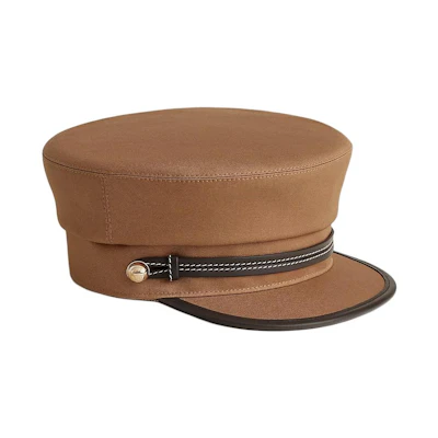 (Women) HERMES Ebony Cotton Hat with Engraved Clou Medor Studded Detail. H242027N U657