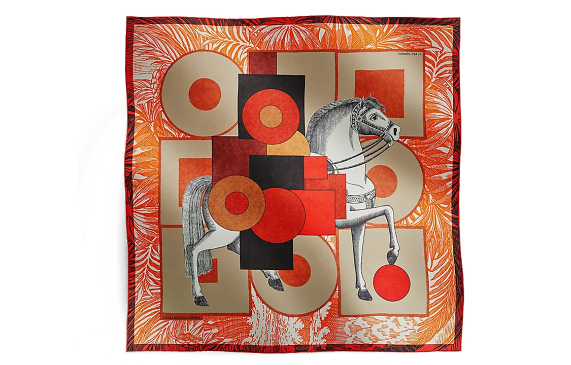 (Women) HERMES "Elegant Cavalier" Silk Scarf for Women - Camel/Orange/Reddish Brown. H004008S-12 圖 2