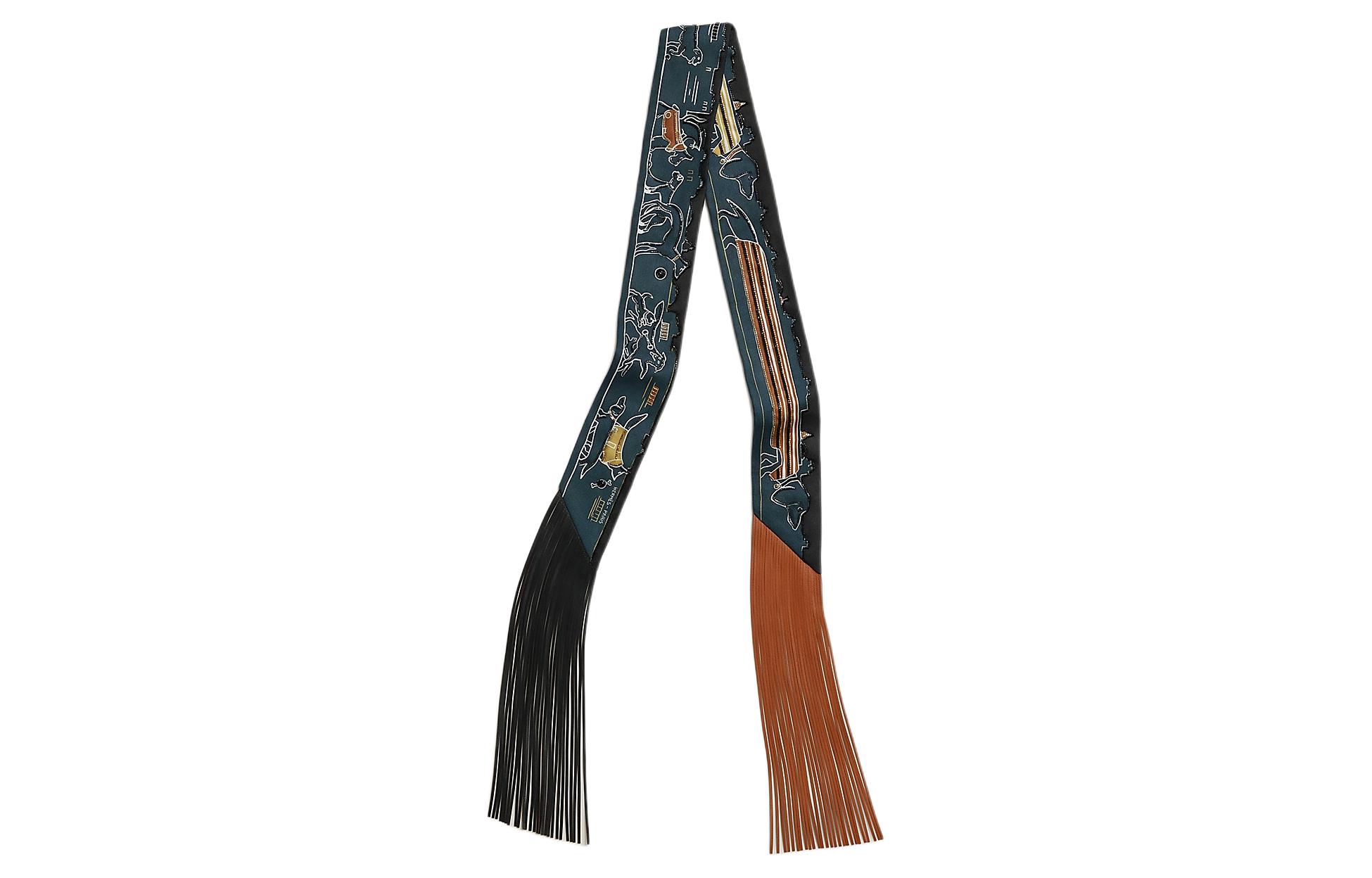 (Women) HERMES  Embroidered Design Silk Scarf - Blue H854116S