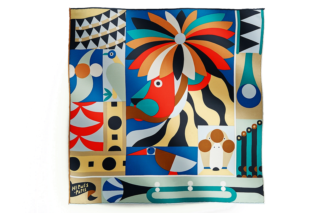 (Women) HERMES  Embroidered Pattern Silk Scarf Multicolor. H894050S13