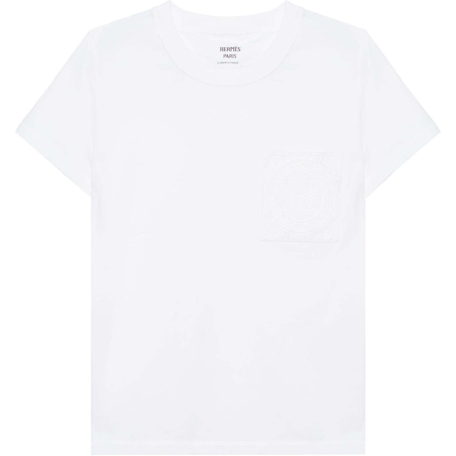 (Women) HERMES  Embroidered Solid Color Crew Neck T-Shirt - White. H4E4615DA90