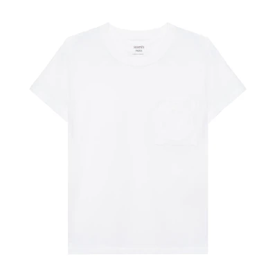 (Women) HERMES Embroidered Solid Color Crew Neck T-Shirt - White. H4E4615DA90