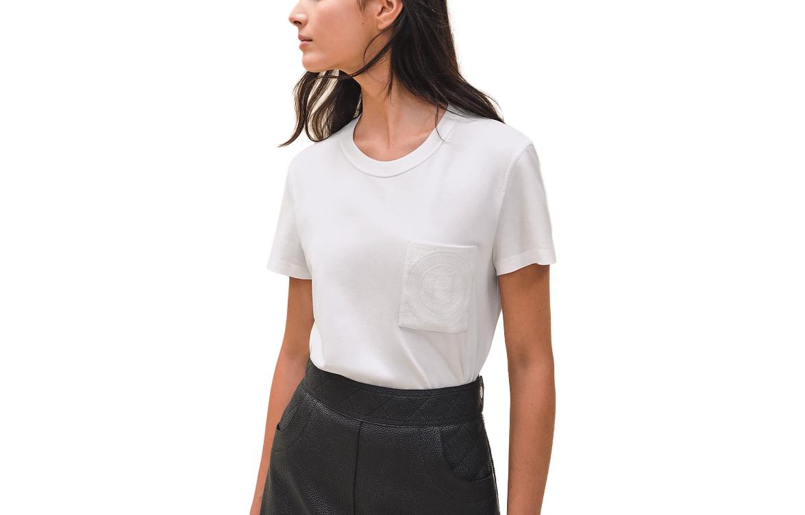 Order (W) エルメス 刺繍入り無地クルーネックTシャツ - ホワイト H4E4615DA90