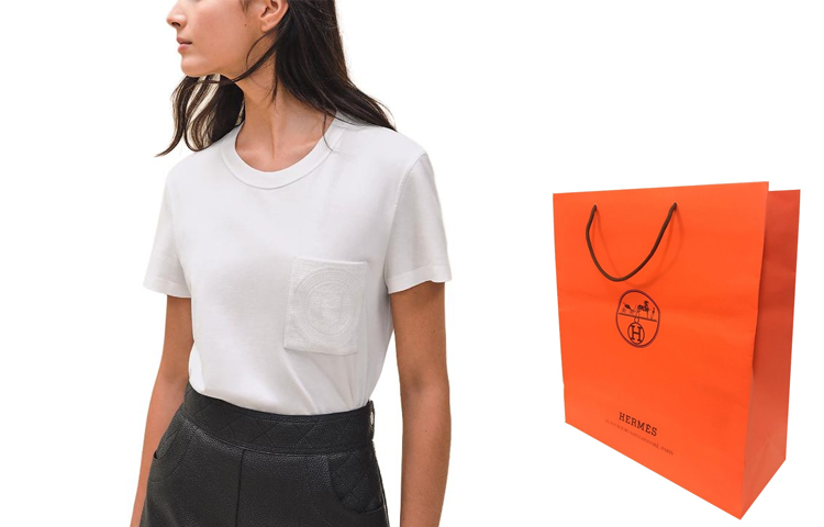 Shop (W) エルメス 刺繍入り無地クルーネックTシャツ - ホワイト H4E4615DA90