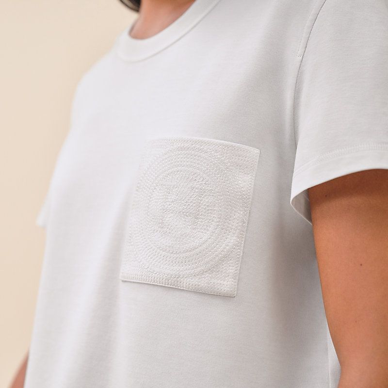 Purchase (W) エルメス 刺繍入り無地クルーネックTシャツ - ホワイト H4E4615DA90