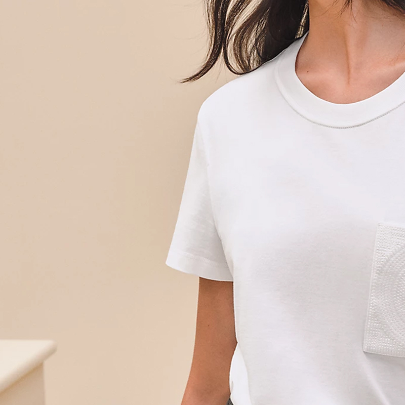 Details for (W) エルメス 刺繍入り無地クルーネックTシャツ - ホワイト H4E4615DA90